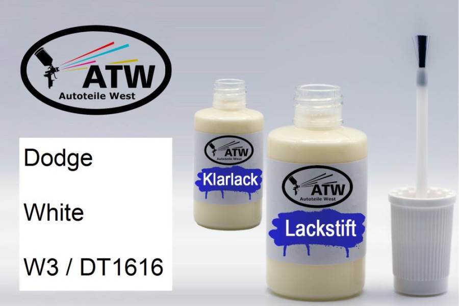 Dodge, White, W3 / DT1616: 20ml Lackstift + 20ml Klarlack - Set, von ATW Autoteile West.